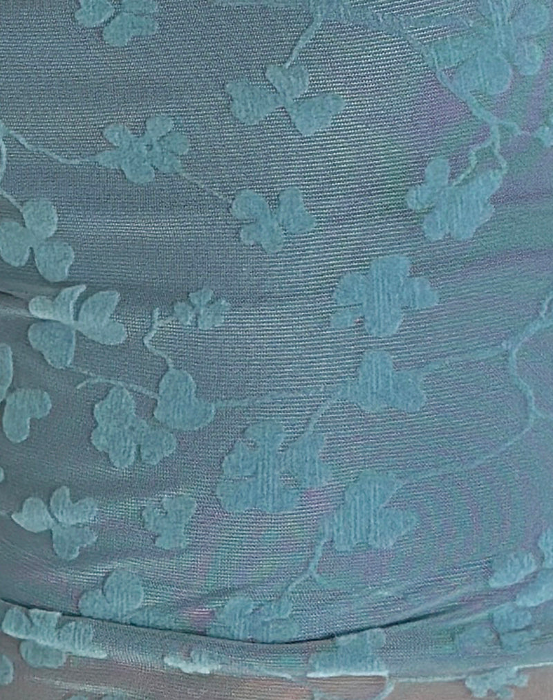 Deri Cami Top in Grunge Floral Blue Grey-Nico Sky