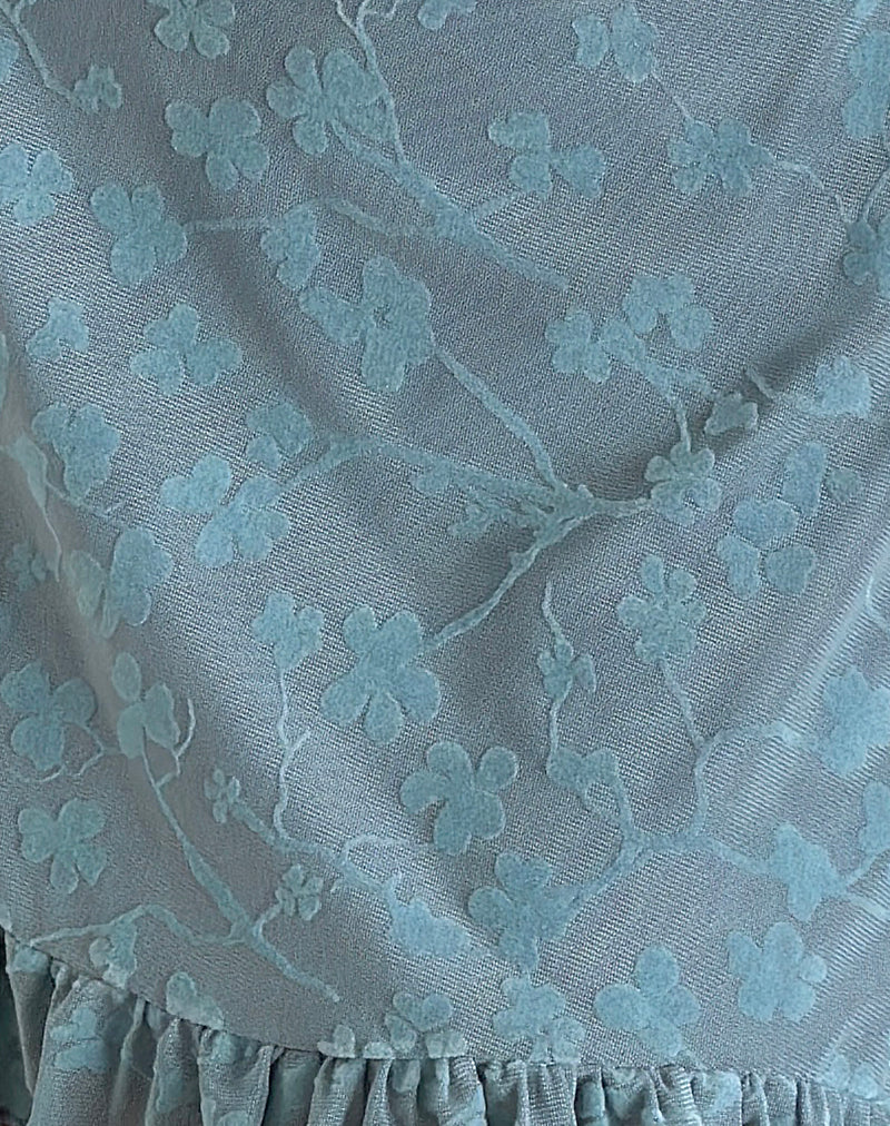 Fritia Mini Skirt in Grunge Floral Blue Grey-Nico Sky