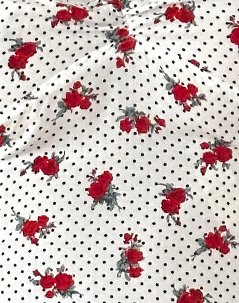 Derige Bardot Top in White Rose Polka-Nico Sky