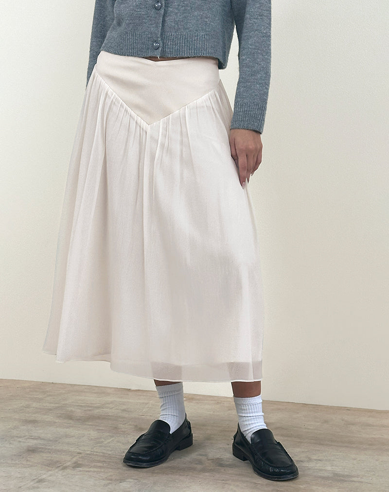 Derika V Waist Maxi Skirt in Cream-Nico Sky