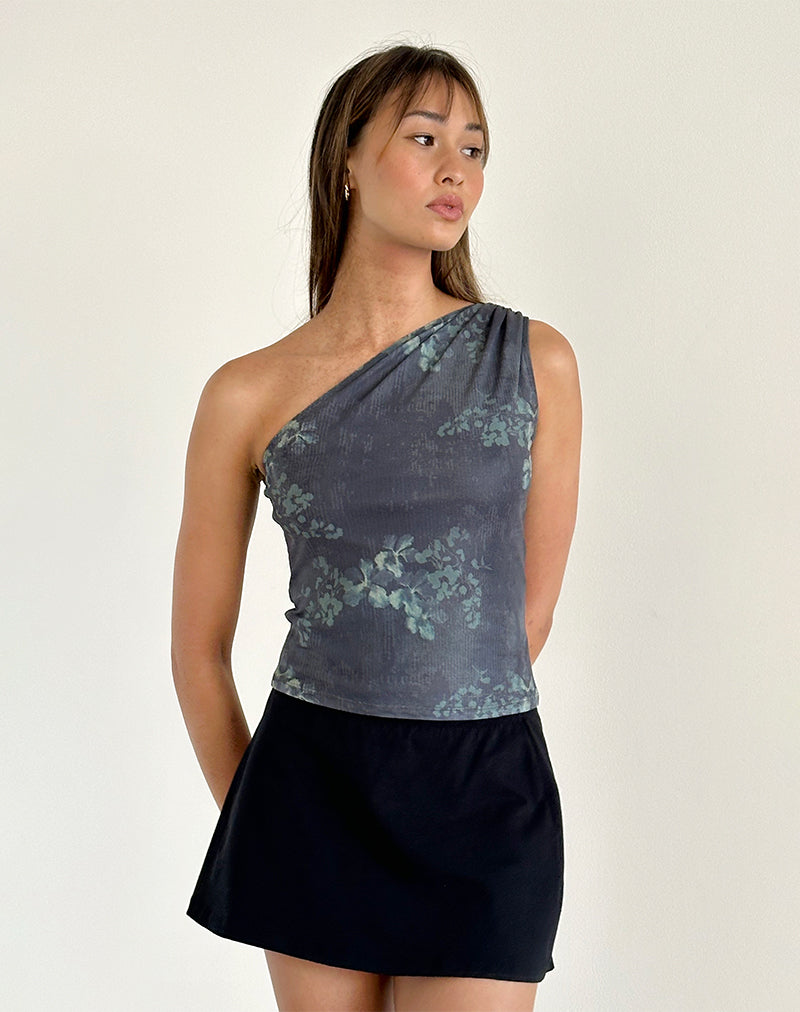 Derse One Shoulder Top in Faded Botanical Green-Nico Sky