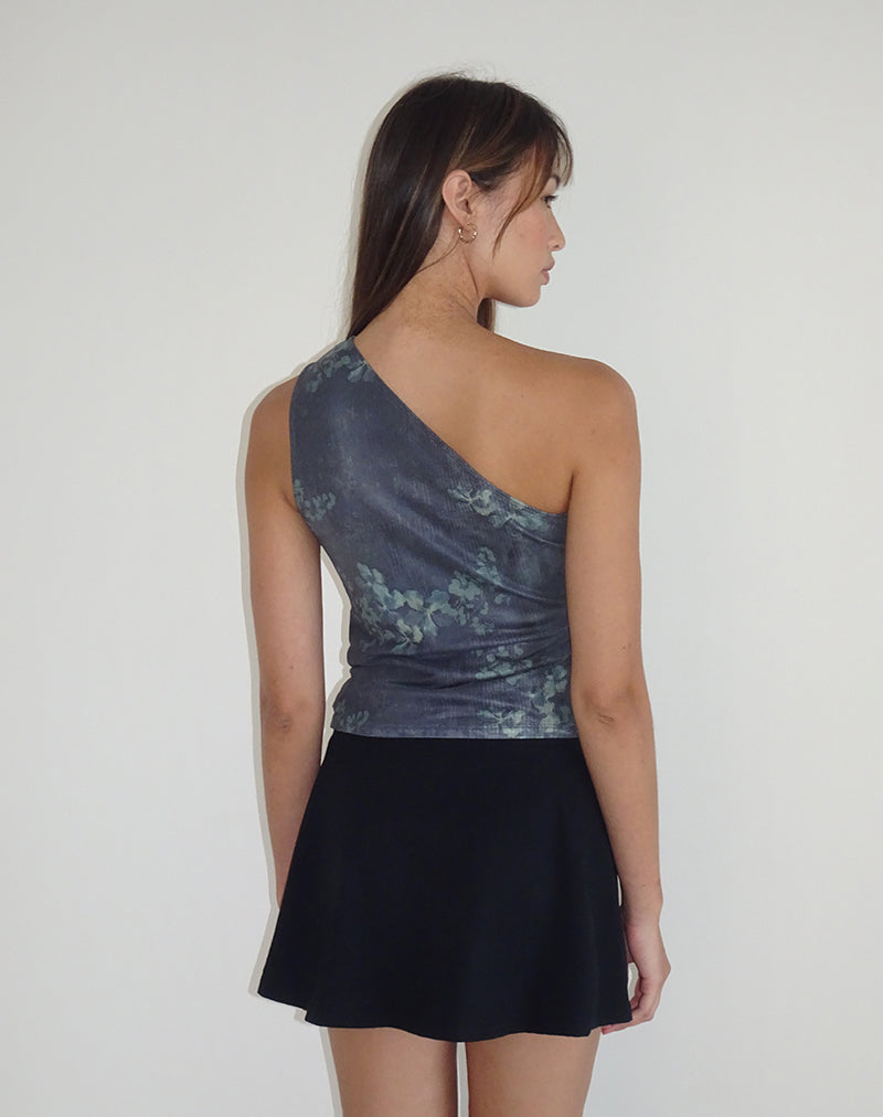 Derse One Shoulder Top in Faded Botanical Green-Nico Sky