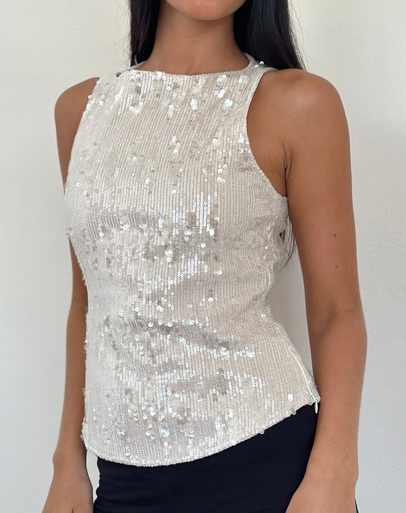 Desiran Top in Sequin Cream-Nico Sky