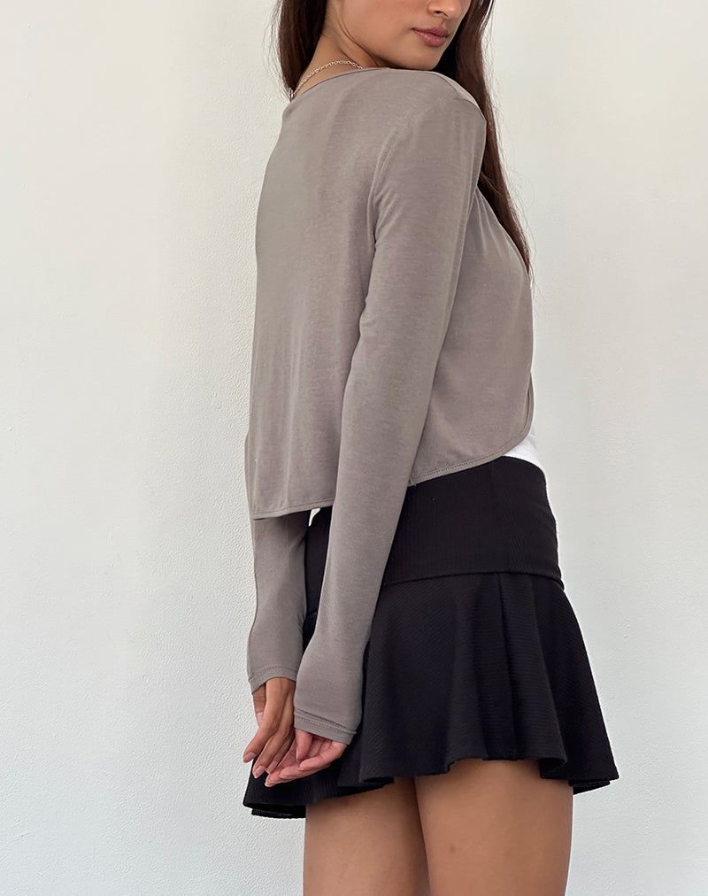 Despina Knitted Long Sleeve Shrug in Warm Grey-Nico Sky