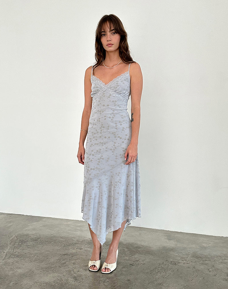 Devon Midi Dress in Flock Chic Petals Grey-Nico Sky
