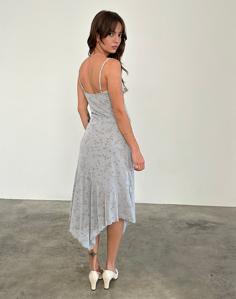 Devon Midi Dress in Flock Chic Petals Grey-Nico Sky
