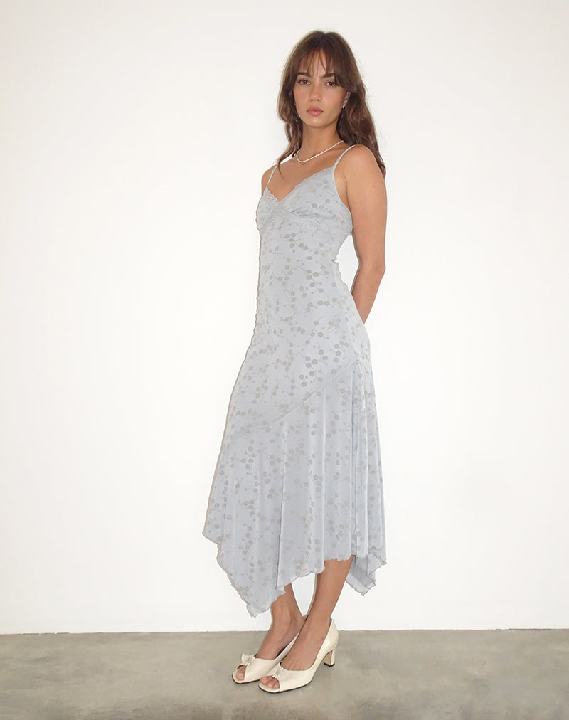 Devon Midi Dress in Flock Chic Petals Grey-Nico Sky