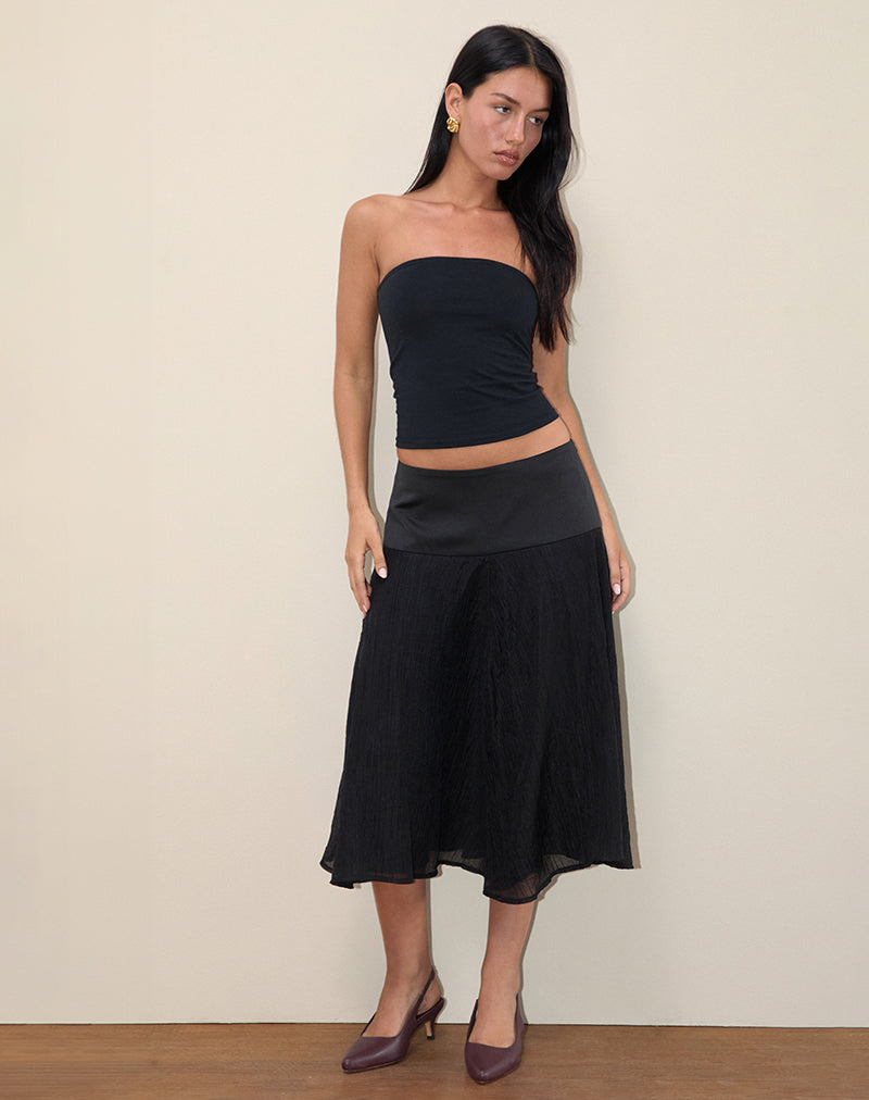 Diera Satin Chiffon Midi Skirt in Black-Nico Sky