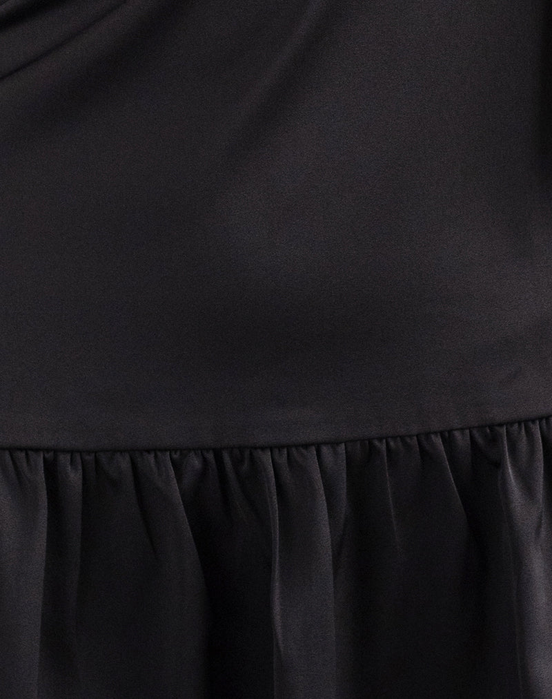 Distia Plunge Puff Mini Dress in Black-Nico Sky