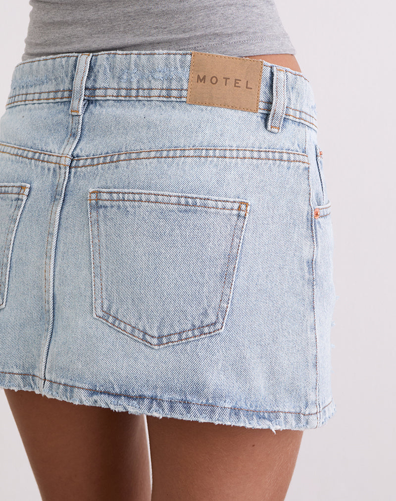 Distressed Mini Skirt in Blue Bleach-Nico Sky