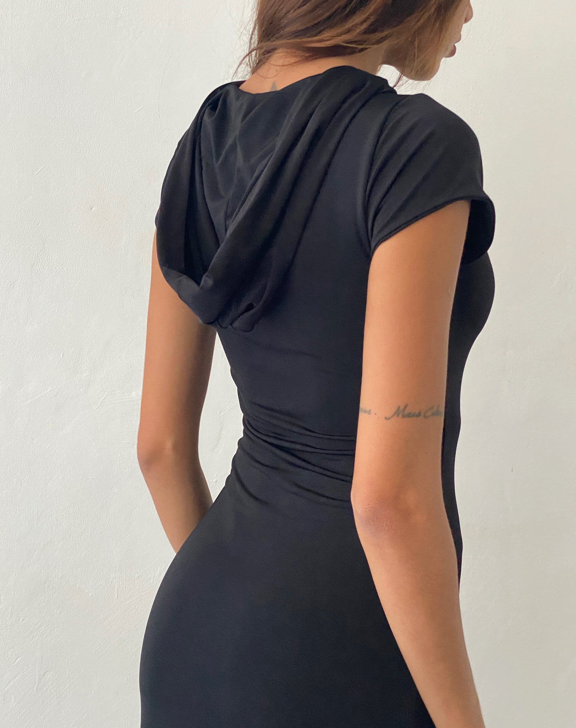 Dixie Hooded Maxi Dress in Slinky Black-Nico Sky