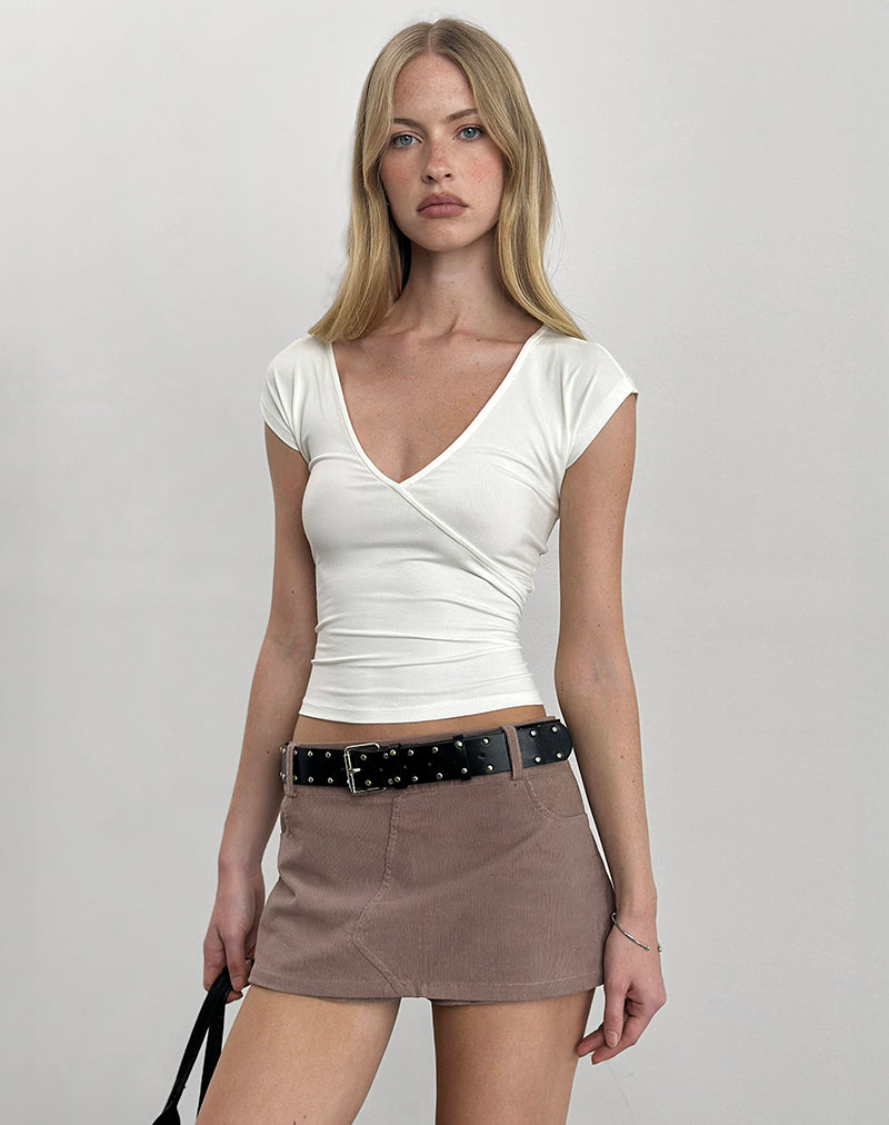 Dolores Wrap Top in Rayon Jersey Ivory-Nico Sky