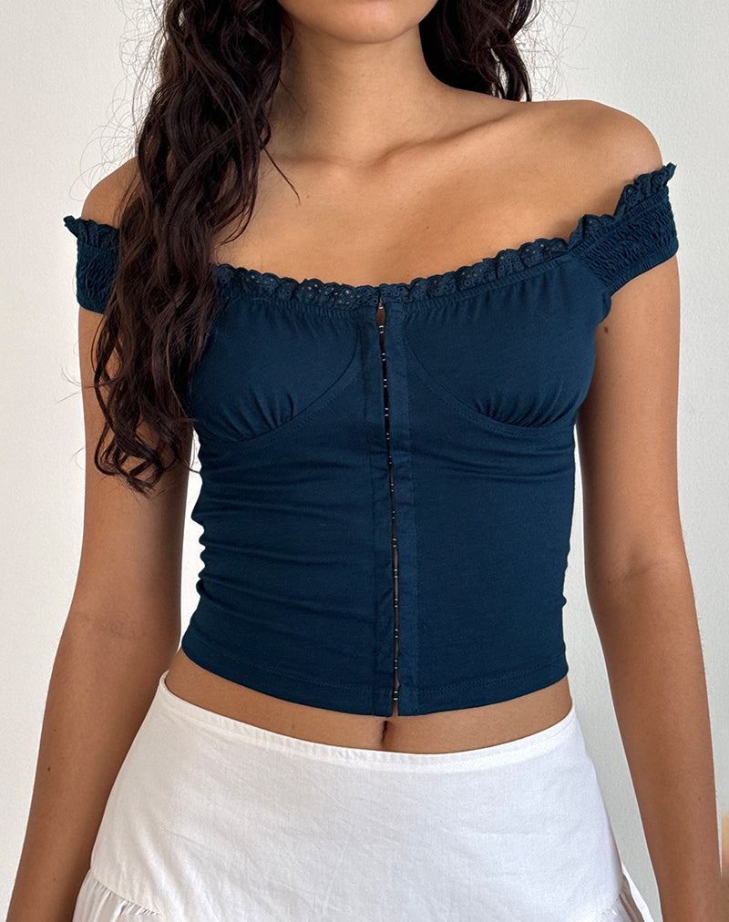 Dovica Lace Trim Corset Top in Navy-Nico Sky