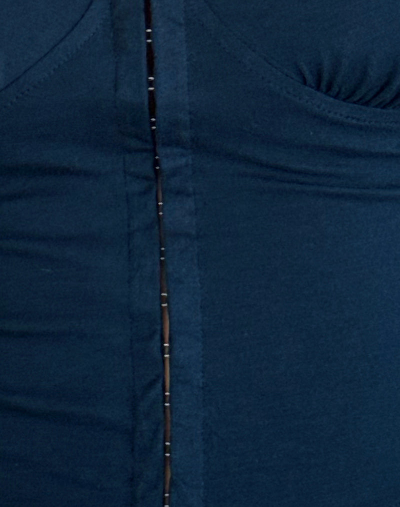 Dovica Lace Trim Corset Top in Navy-Nico Sky