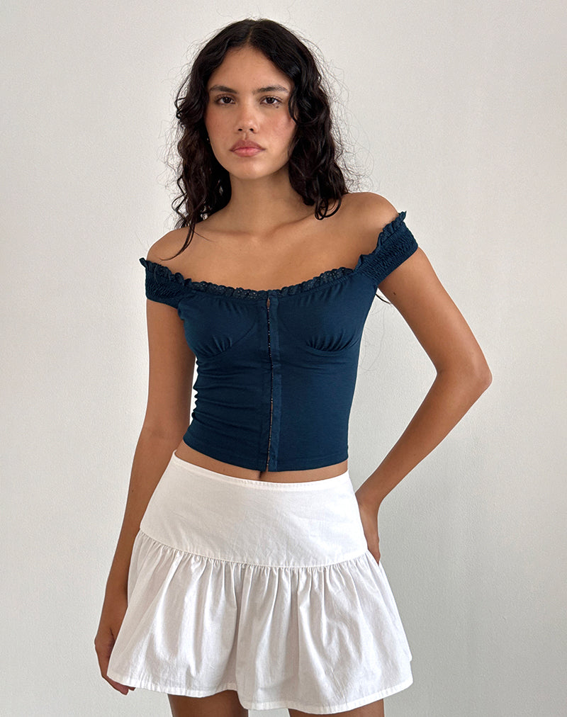 Dovica Lace Trim Corset Top in Navy-Nico Sky