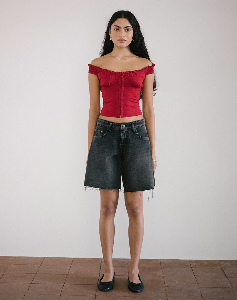 Dovica Lace Trim Corset Top in Adrenaline Red-Nico Sky