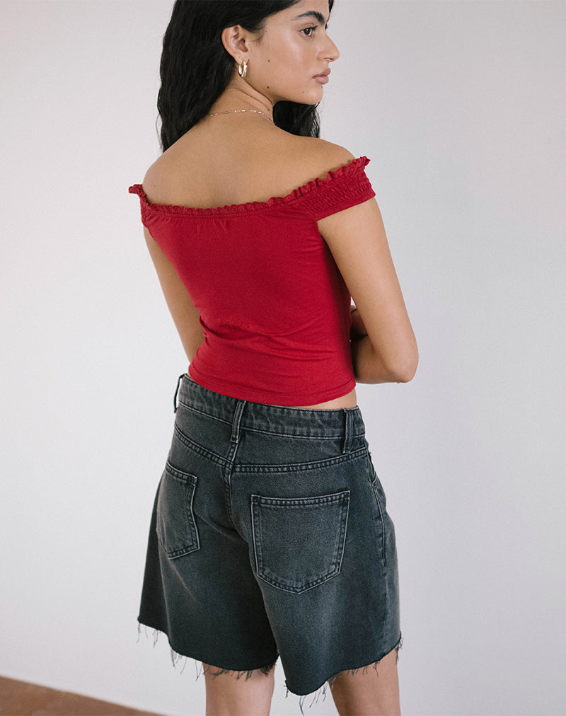 Dovica Lace Trim Corset Top in Adrenaline Red-Nico Sky