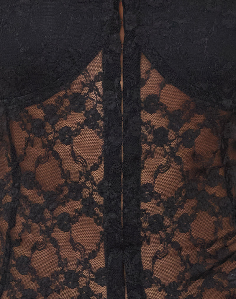 Dovica Corset Top in Black Canina Rose Lace-Nico Sky