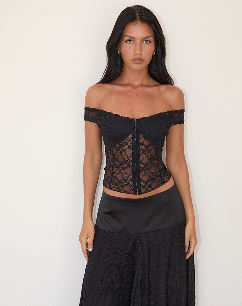 Dovica Corset Top in Black Canina Rose Lace-Nico Sky