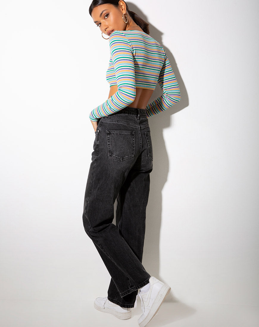 Adea Crop Top in Rib Green Purple and Yellow by Motel-Nico Sky