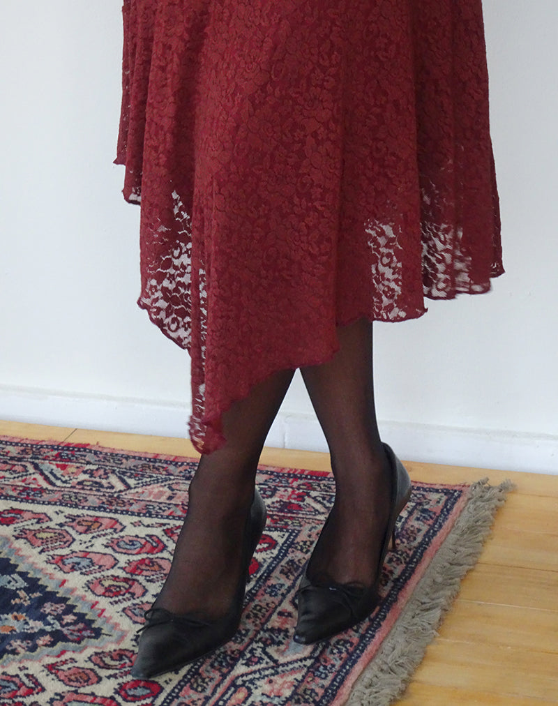 Drusilla Midi Dress in Rose Lace Burgundy-Nico Sky