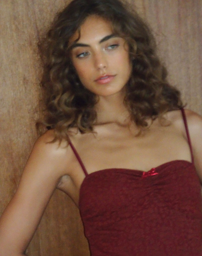 Drusilla Midi Dress in Rose Lace Burgundy-Nico Sky