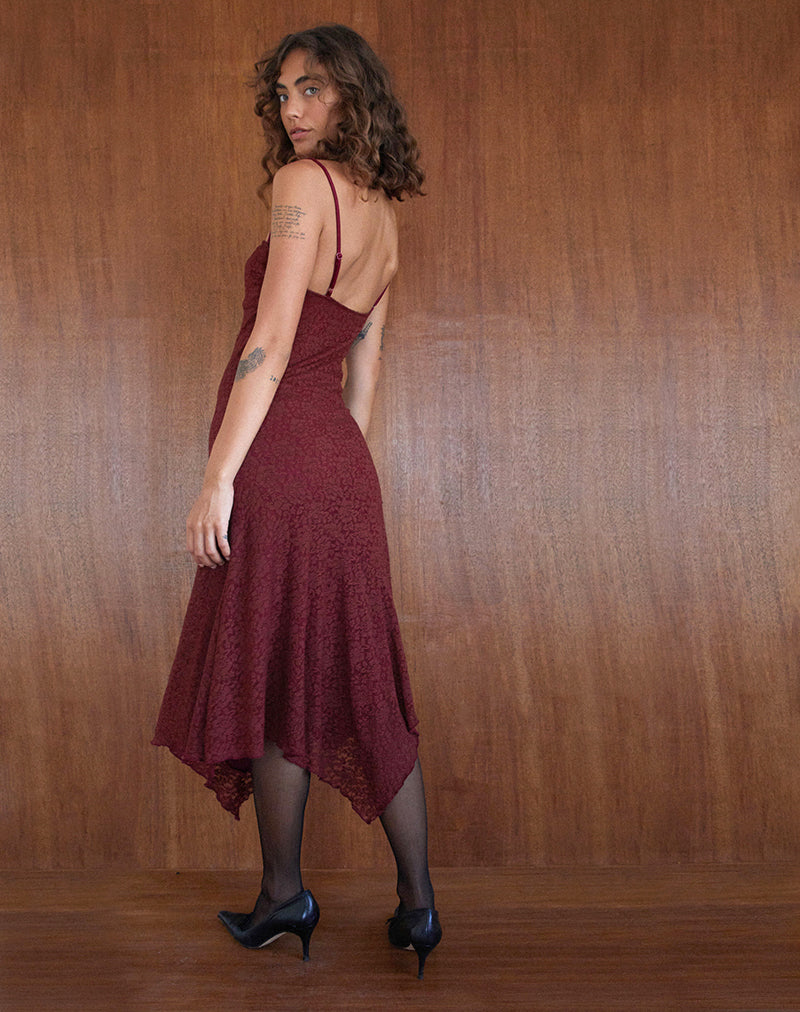 Drusilla Midi Dress in Rose Lace Burgundy-Nico Sky