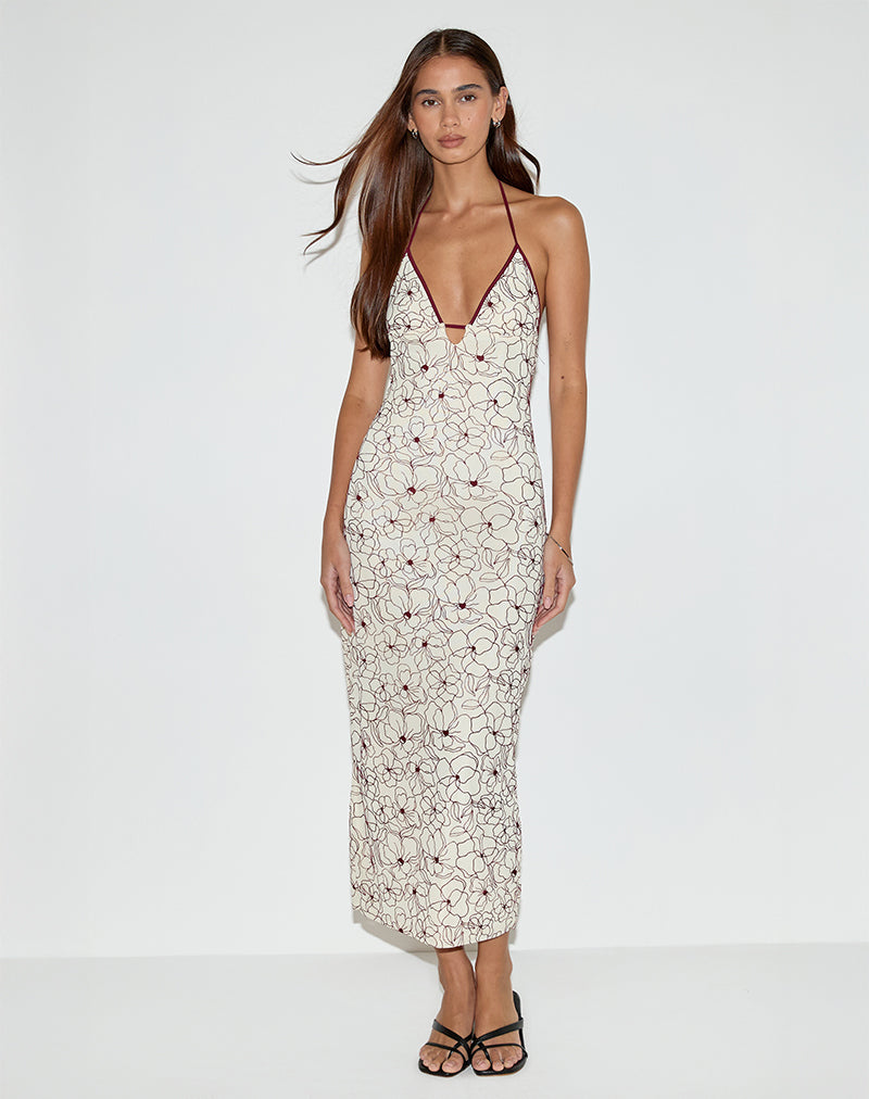 Druvish Midi Dress in Line Flower Cream-Nico Sky