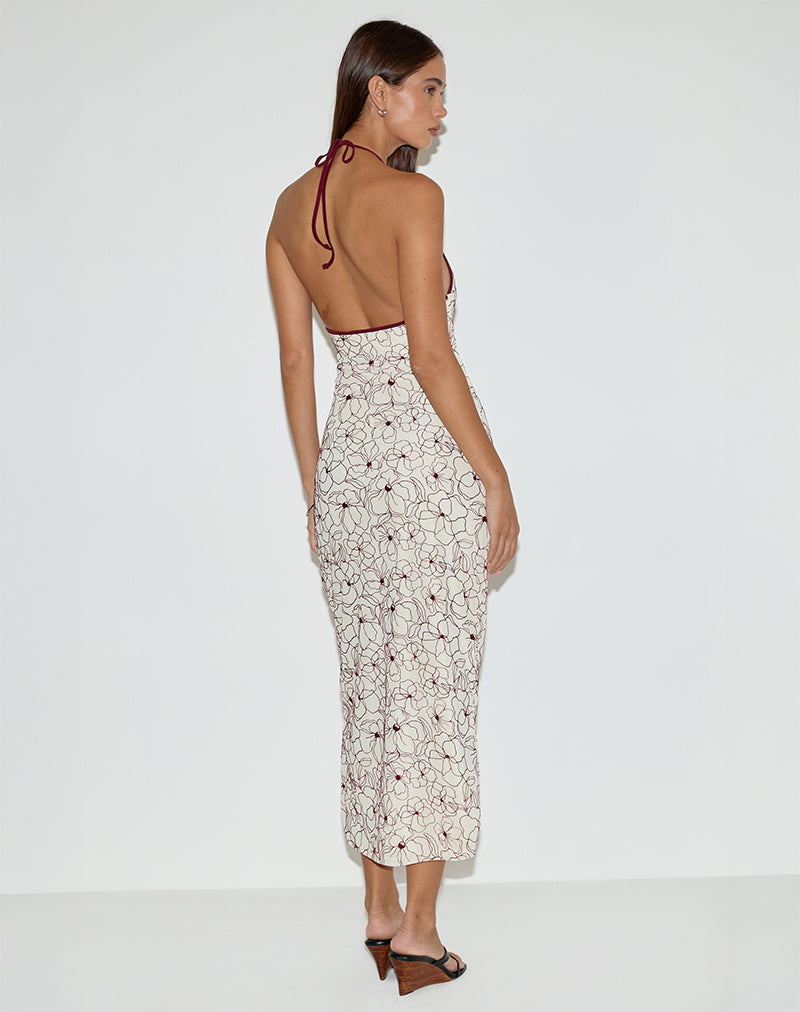 Druvish Midi Dress in Line Flower Cream-Nico Sky