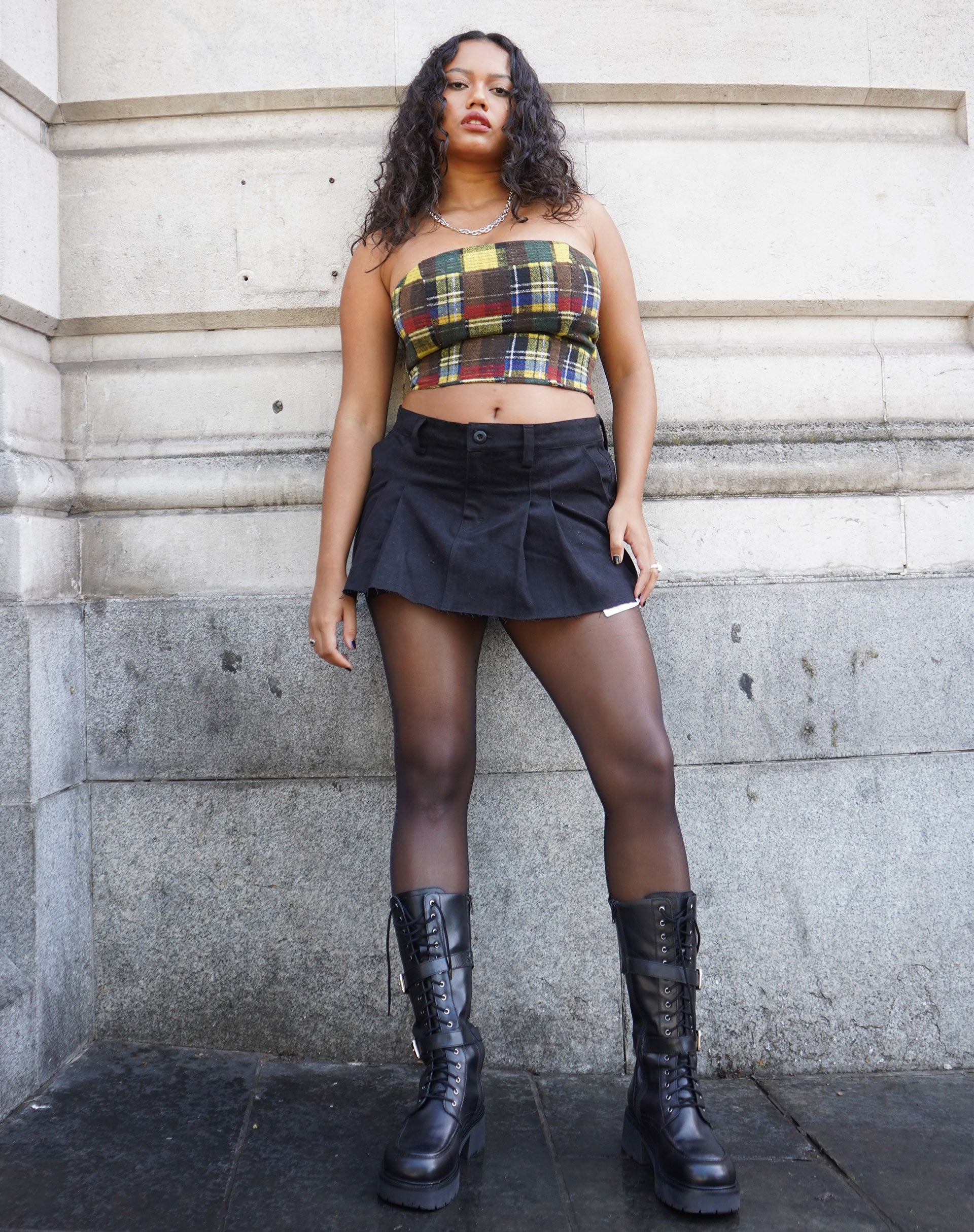 Blythe Low Waisted Mini Skirt in Twill Suede Black-Nico Sky