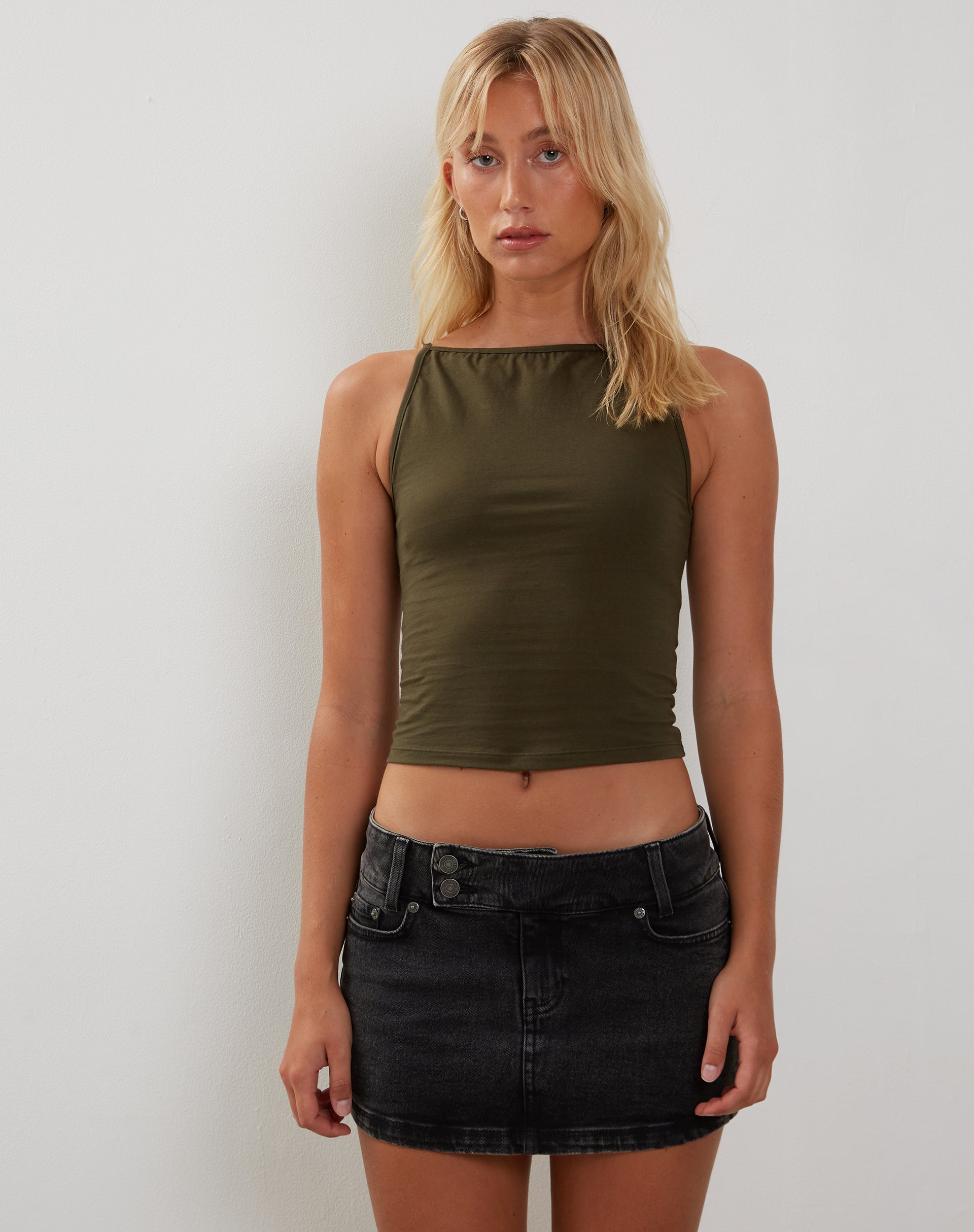Dudley Vest Top in Olive-Nico Sky