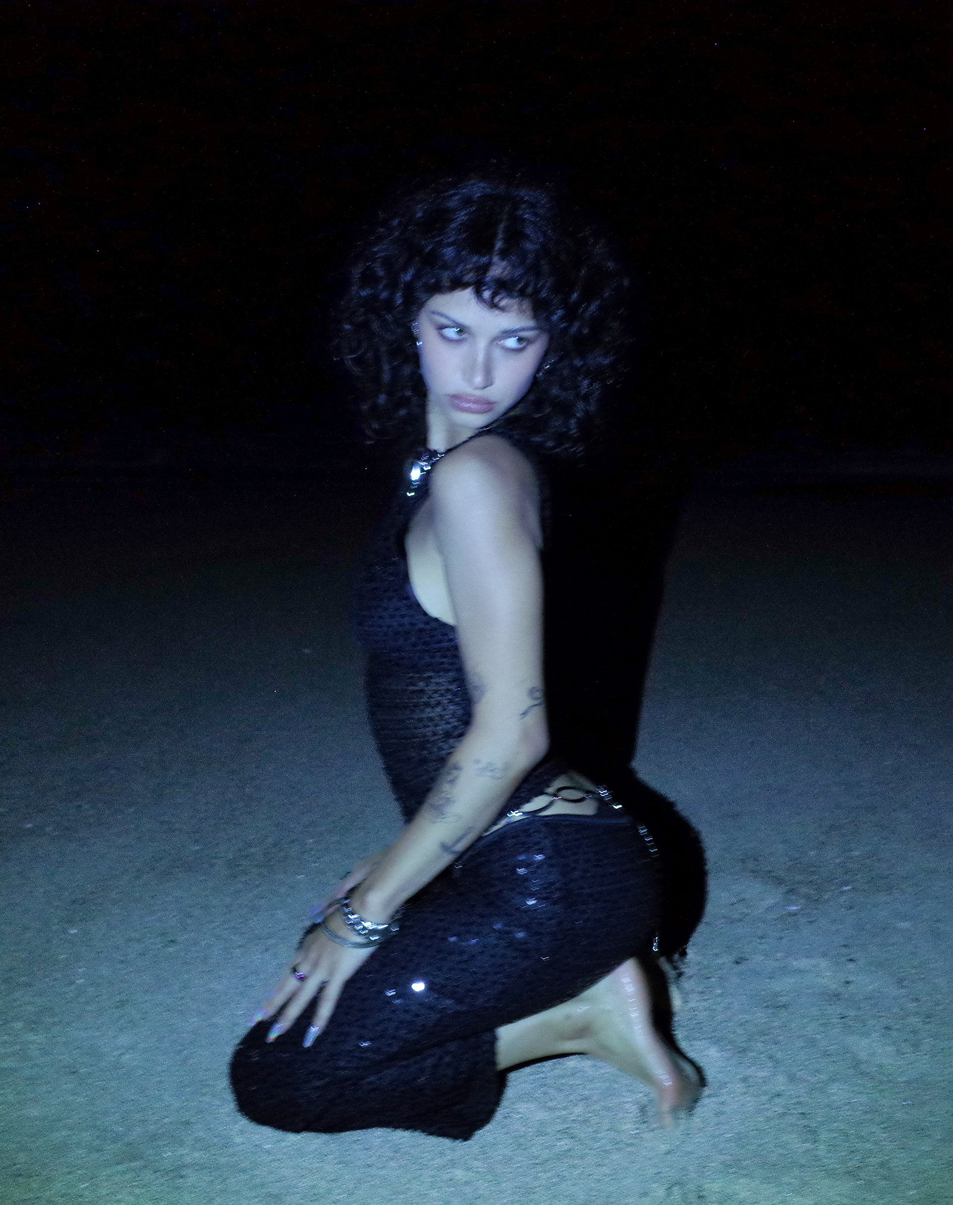 Tresha Maxi Skirt in Sequin Knit Black-Nico Sky