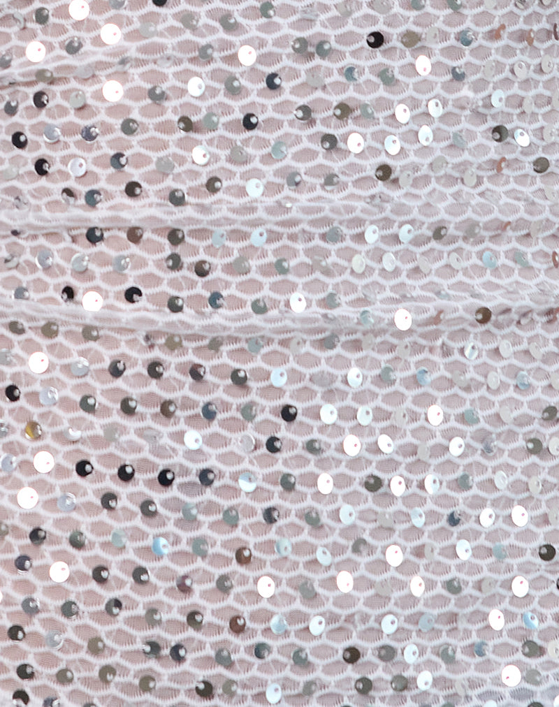 Dudley Vest Top in Sequin Knit Silver-Nico Sky