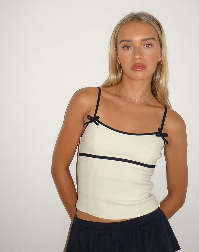 Duta Cami Top in Cream with Black Bows-Nico Sky