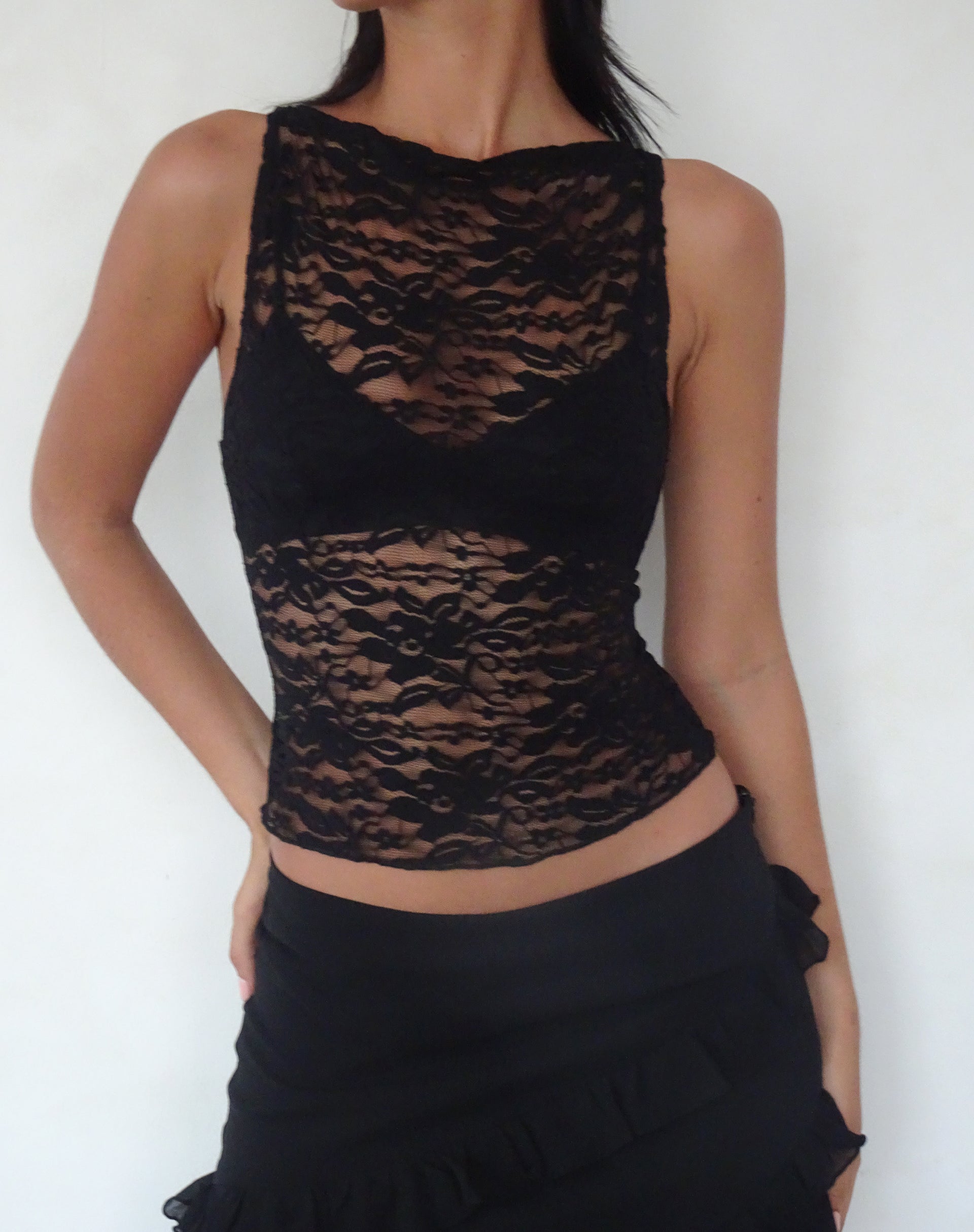 Dwira Lace Vest Top in Black-Nico Sky