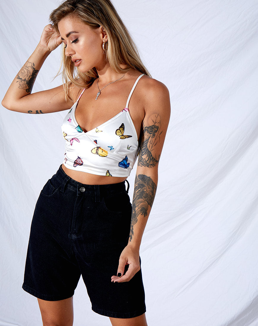 Veila Crop Top in Cream Butterfly-Nico Sky
