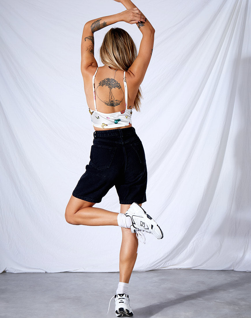 Veila Crop Top in Cream Butterfly-Nico Sky