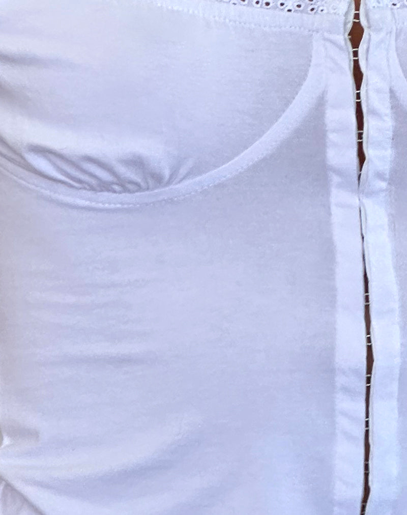 Dovica Lace Trim Corset Top in White-Nico Sky