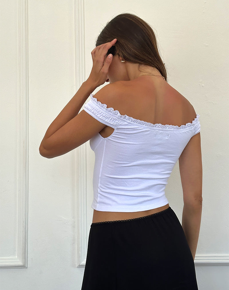 Dovica Lace Trim Corset Top in White-Nico Sky