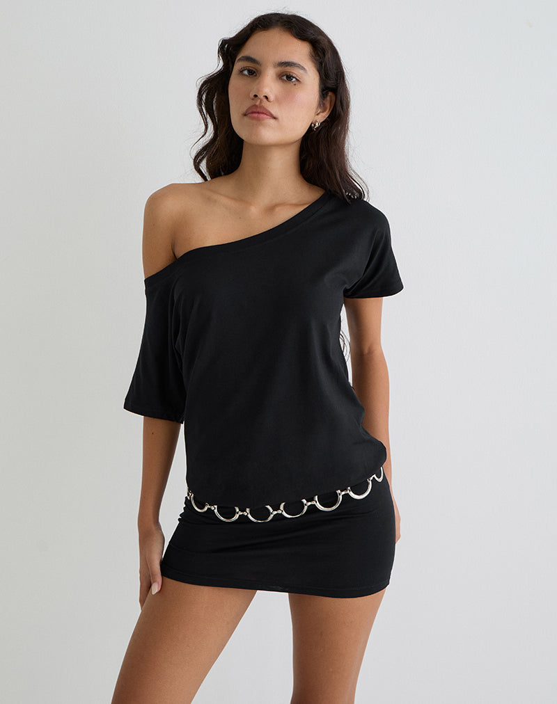 Edwina Off The Shoulder Mini Dress in Black-Nico Sky