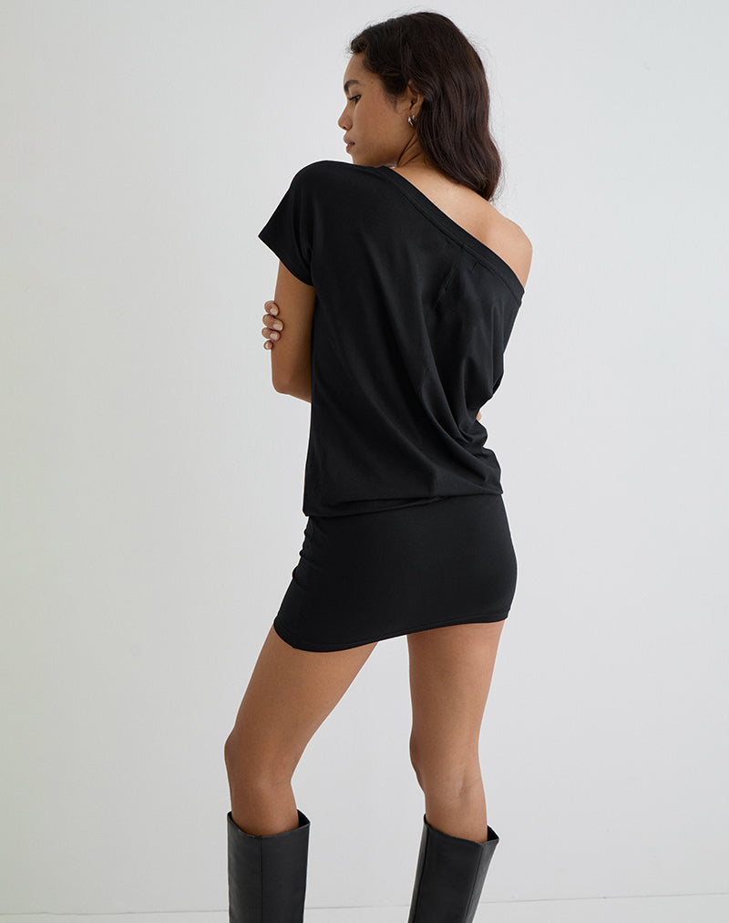 Edwina Off The Shoulder Mini Dress in Black-Nico Sky