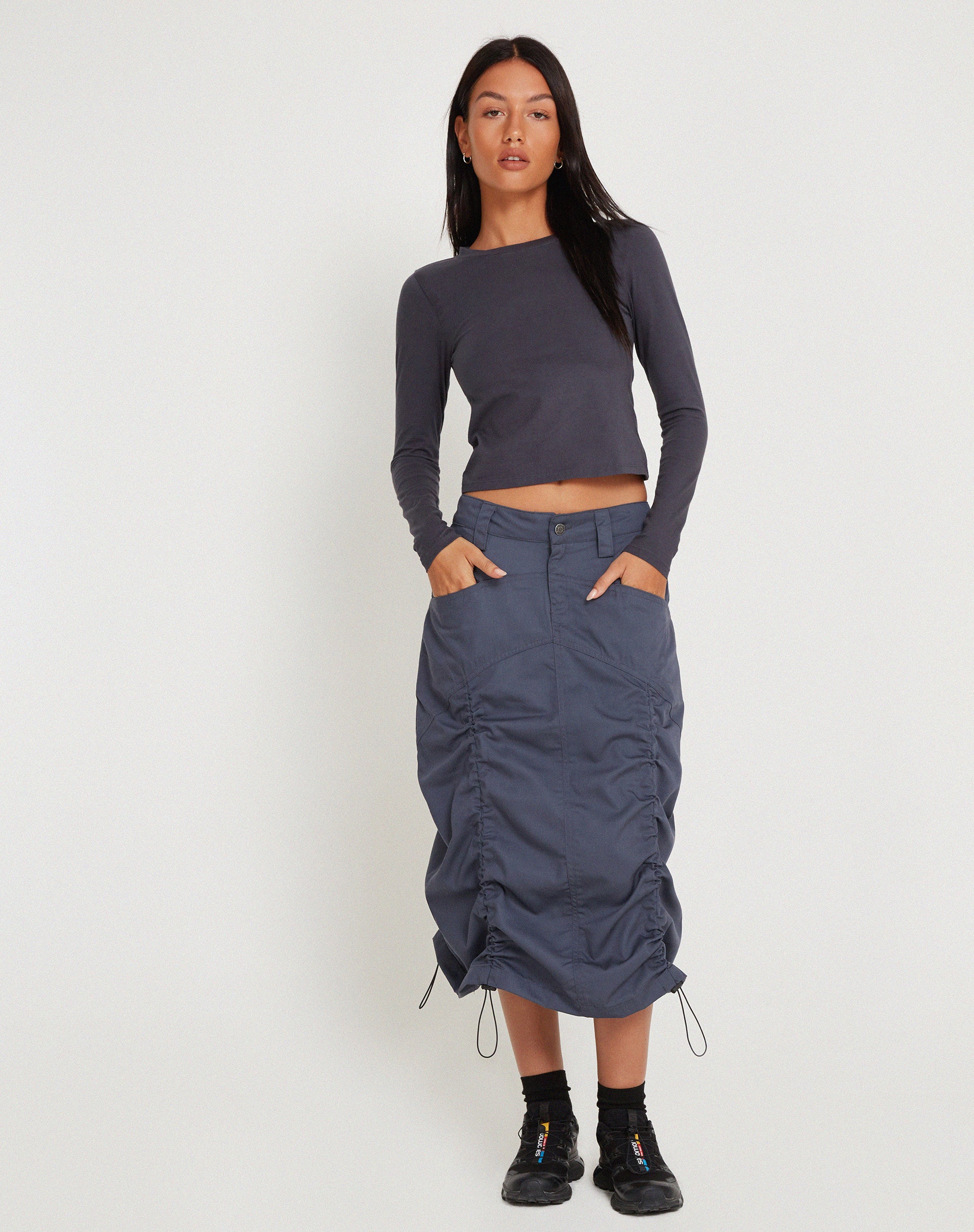 Eisig Cargo Midi Skirt in Charcoal Navy-Nico Sky