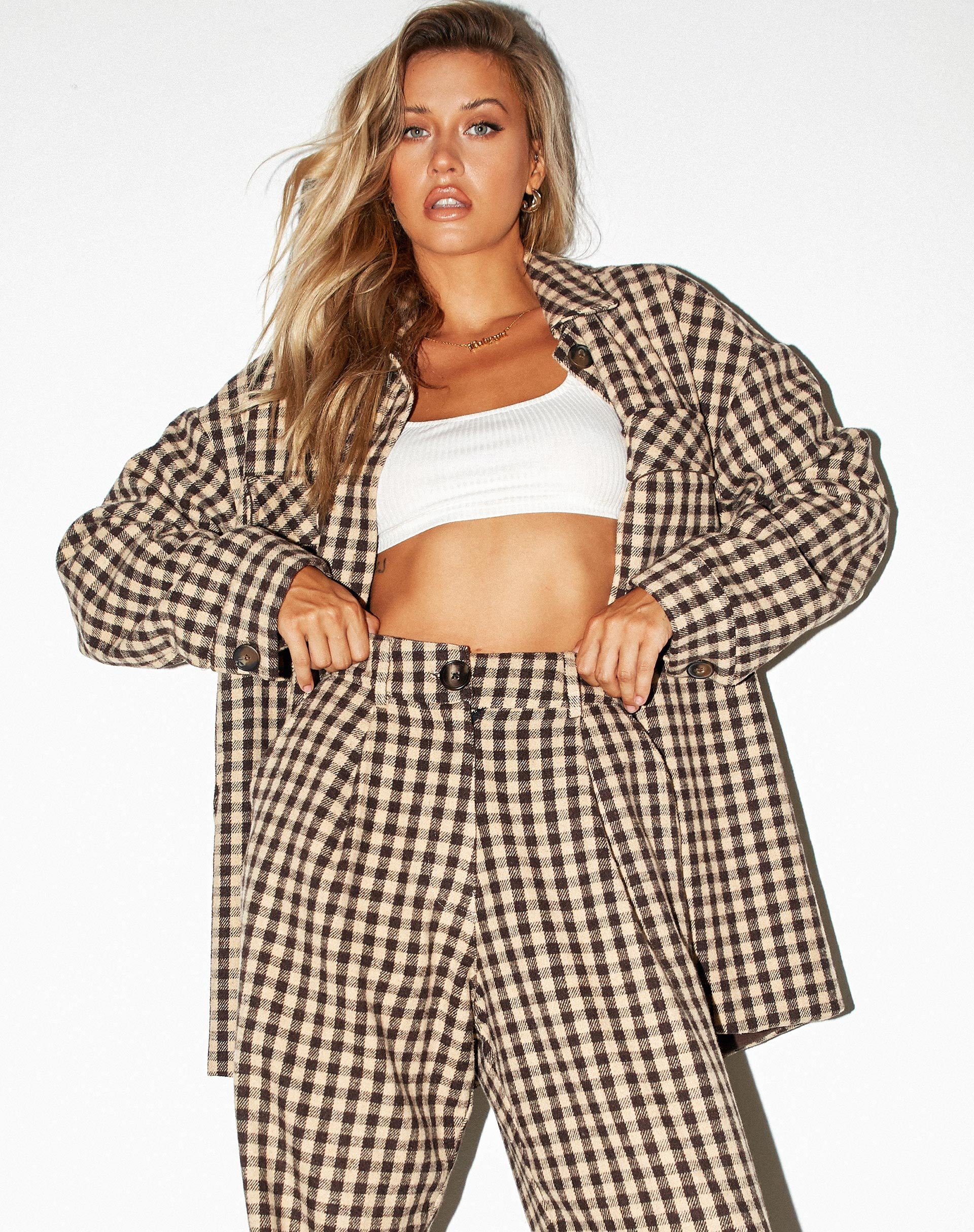 Marcella Shirt in Tan Black Gingham-Nico Sky