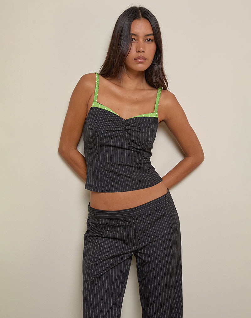 Elsa Top in Pinstripe Black with Green-Nico Sky