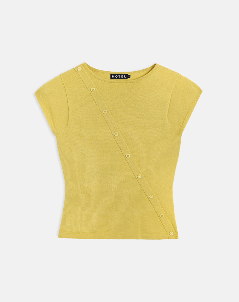 Elyra Asymmetric Top in Knit Golden Green-Nico Sky