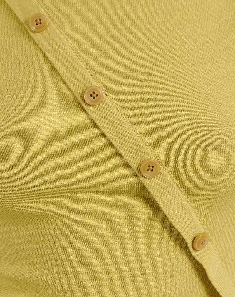 Elyra Asymmetric Top in Knit Golden Green-Nico Sky