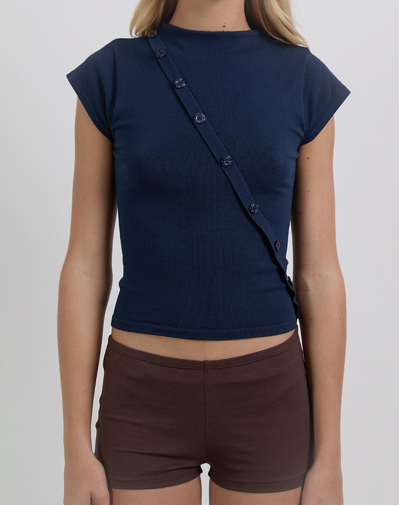 Elyra Asymmetric Top in Knit Navy-Nico Sky
