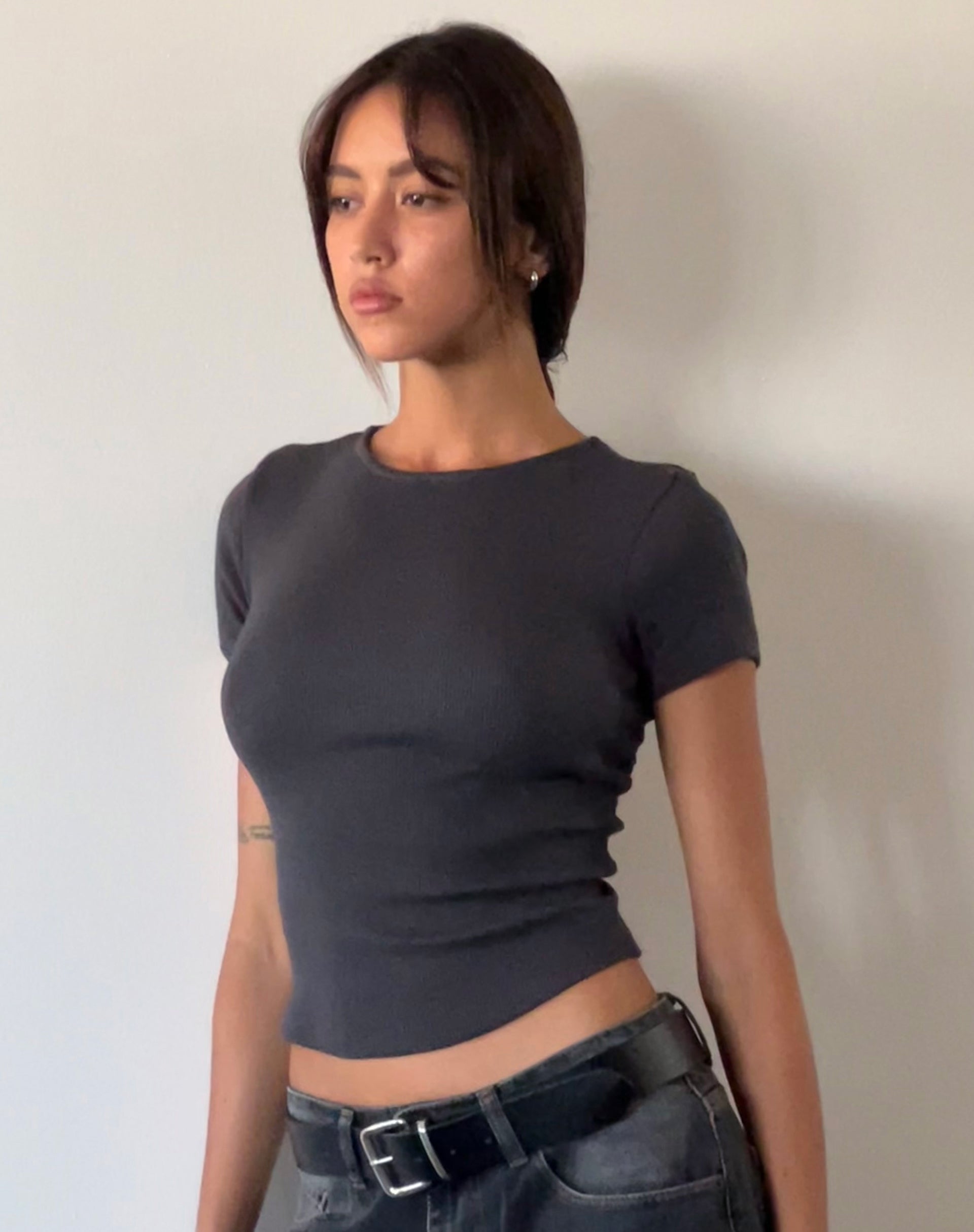 Elyto Ribbed Open Back Top in Beluga Grey-Nico Sky