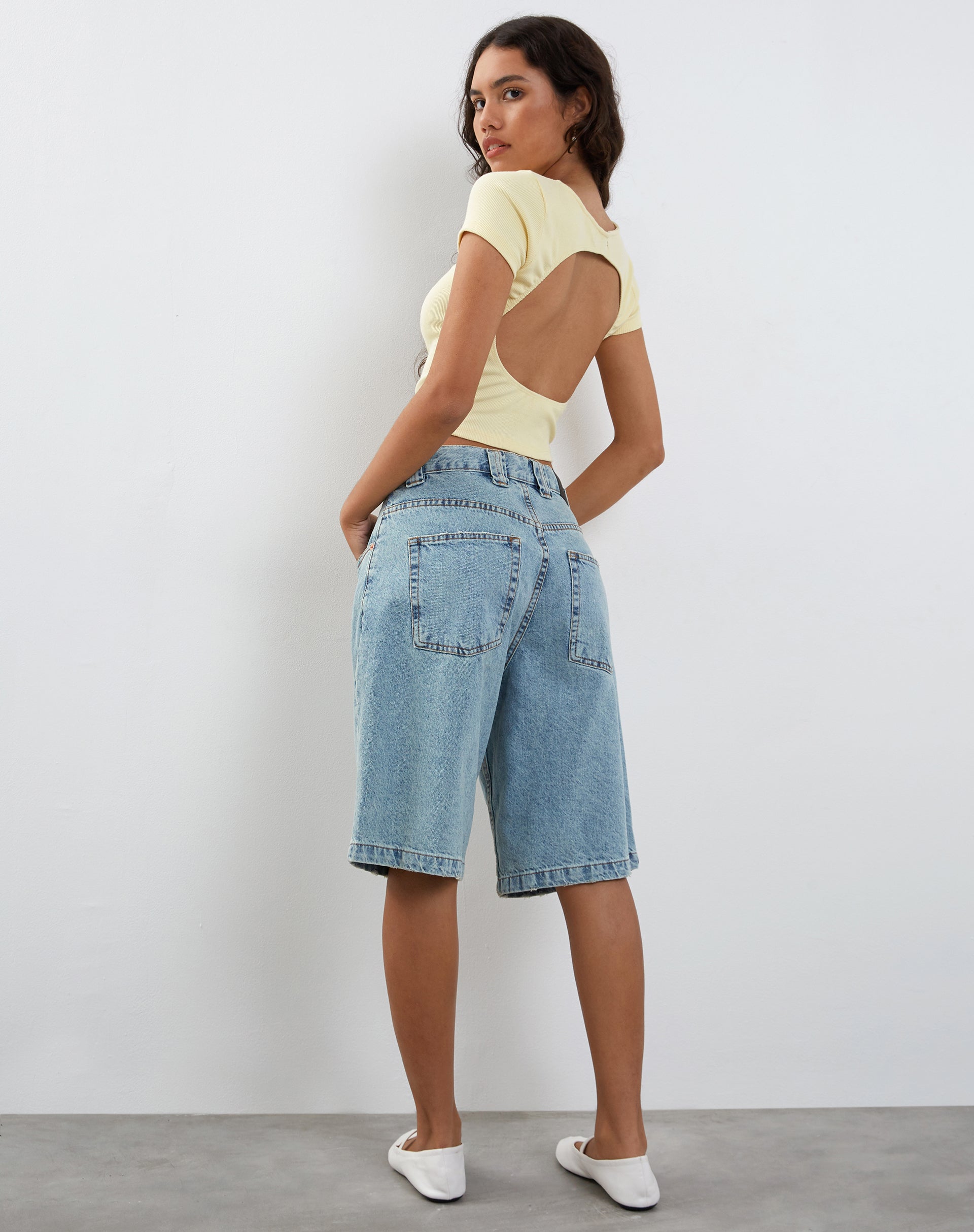 Elyto Ribbed Open Back Top in Buttercream-Nico Sky