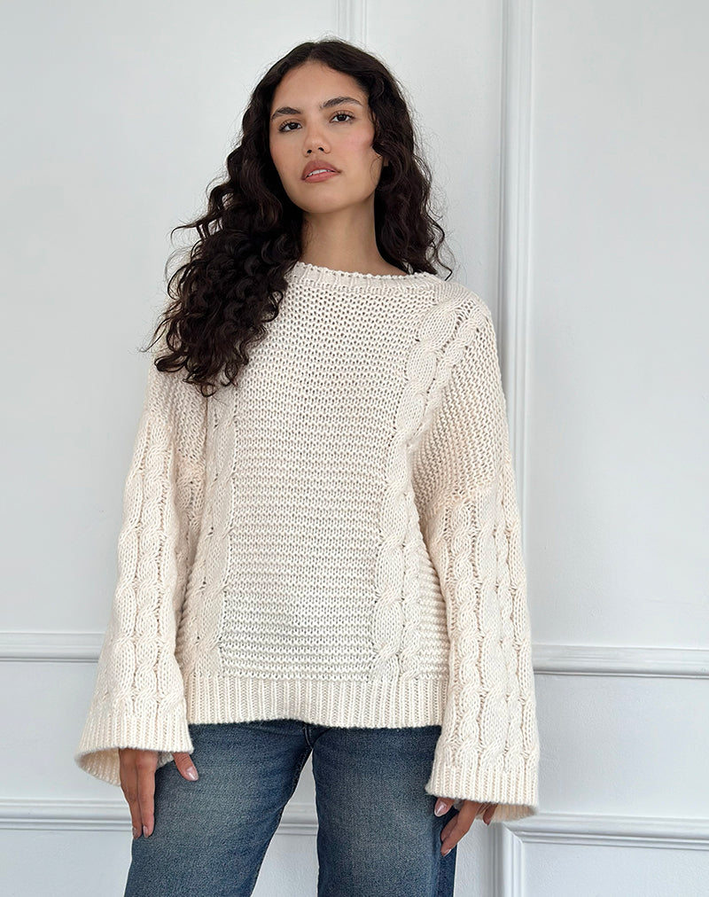 Emarti Jumper in Luxe Chunky Knit Ivory-Nico Sky